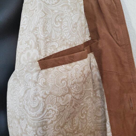 Tasso Elba Men's Jacket Large Brown Suede Leather Shacket Casual Preppy Academia - Picture 8 of 11